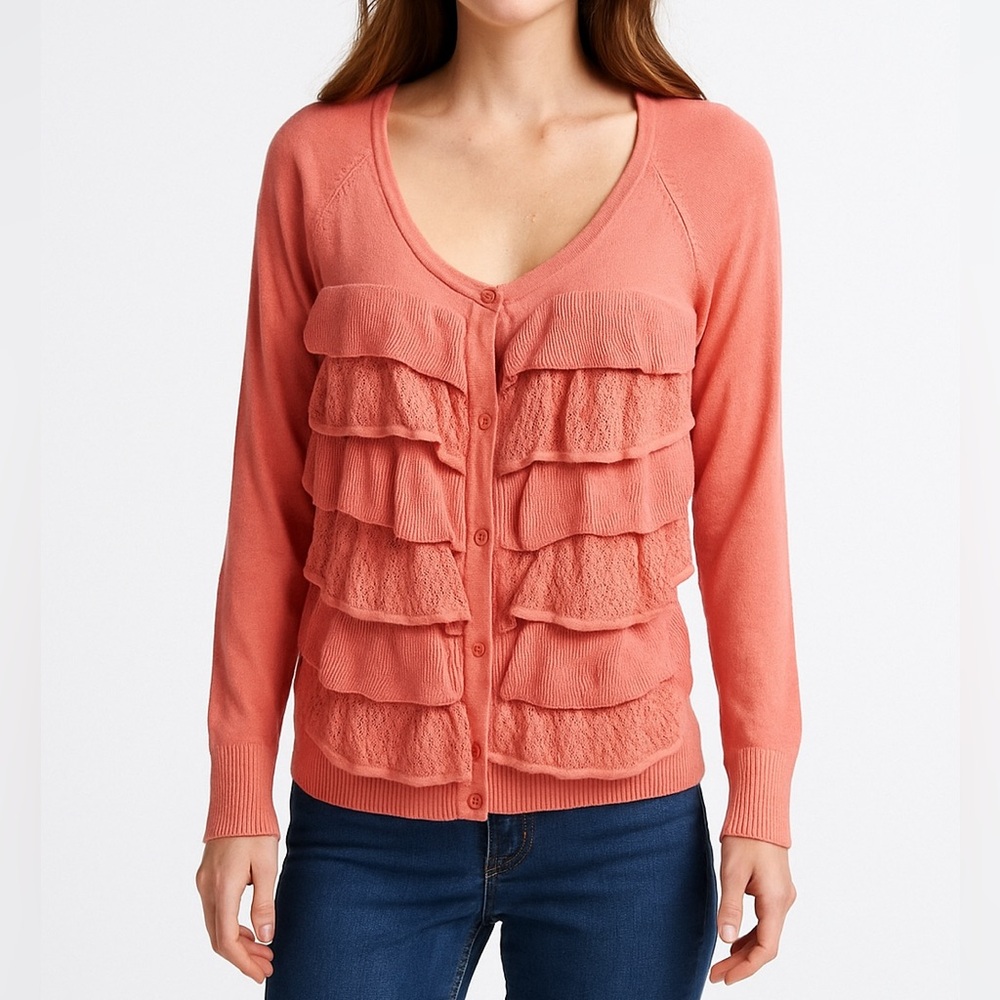 ELLE NWT coral tiered cardigan sweeter size medium